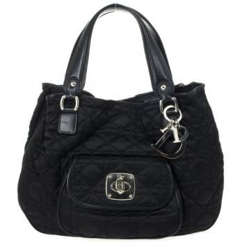 Dior Black Cannage Quilted Satin Charming Small Tote