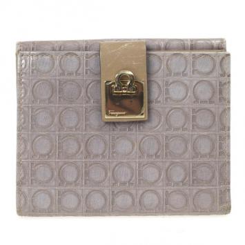 Salvatore Ferragamo Grey Gancio Embossed Flap Leather Wallet