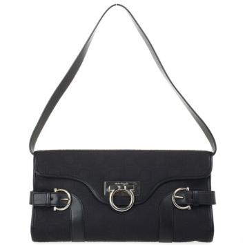 Salvatore Ferragamo Black Logo Flap Satchel