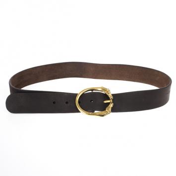 Gucci Brown Leather Horse Head Buckle Belt