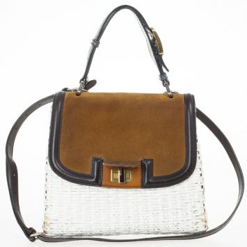 Fendi White Wicker Colorblock 'Silvana' Satchel