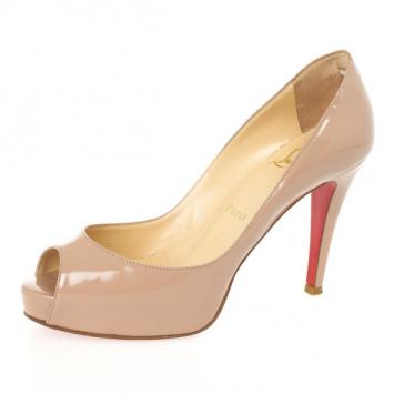 Christian Louboutin Nude Patent Very Prive Peep Toe Platform Pumps Size 36