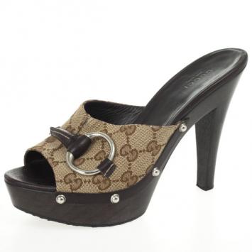 Gucci Guccissima Canvas Icon Bit High Heel Clogs Size 37.5