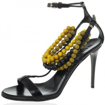 Burberry Prorsum Black T Strap Beaded Sandals Size 39