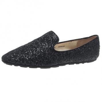 Jimmy Choo Black Coarse Glitter Wheel Smoking Slippers Size 38