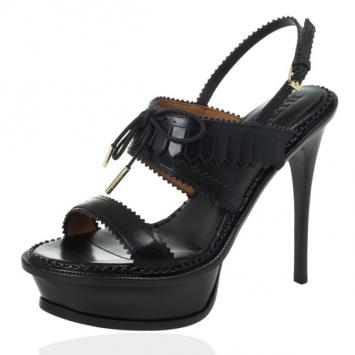 Burberry Prorsum Black Leather Fringe Platform Sandals Size 37