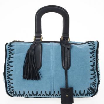 Yves Saint Laurent Light Blue Embroidered Boston Bag