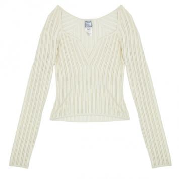 Herve Leger Long Sleeve Cream Fitted Top L
