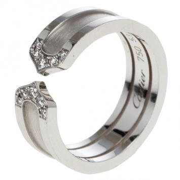 Cartier Double C White Gold and Diamonds Wedding Band Size 53