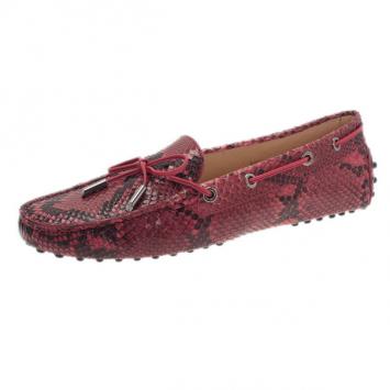 Tod's Red Python Leather Loafers Size 39.5