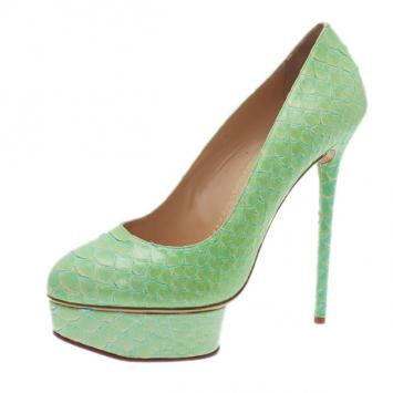 Charlotte Olympia Green Python Priscilla Platform Pumps Size 40