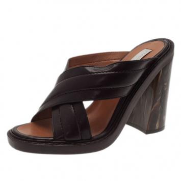 Stella McCartney Brown Faux Leather Veneer CrissCross Slides Size 39