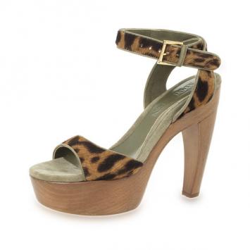 Alexander McQueen Leopard Pony Hair Wooden Sandals Size 39.5