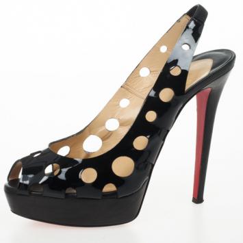 Christian Louboutin Black Patent Ginza 140mm Platform Slingback Sandals Size 41
