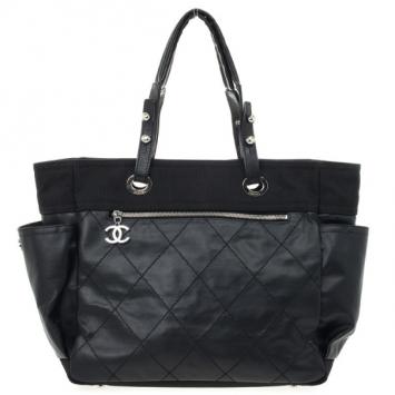 Chanel Black Canvas Paris Biarritz Large Tote Bag