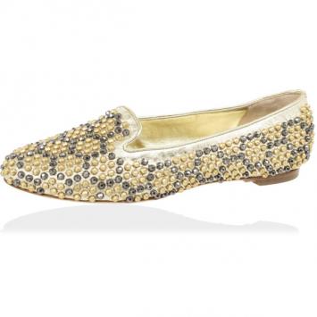 Alexander McQueen Metallic Gold Studded Honeycomb Flats Size 37