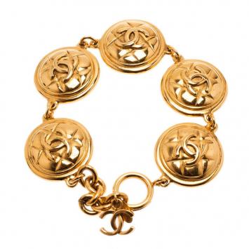 Chanel Coco Medals Vintage Gold-Plated Bracelet 23CM