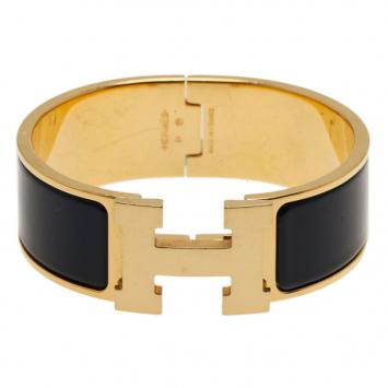 Hermes Clic Clac H Wide Gold-Plated Blue Enamel Bracelet PM