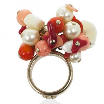Chanel Corals and Pearls Cluster Ring Size 53