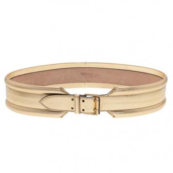 Alexander McQueen Gold Wide Leather Waist Belt 100CM