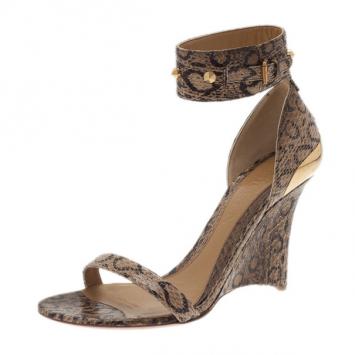 Alexander McQueen Beige Python Ankle Strap Wedges Size 38.5