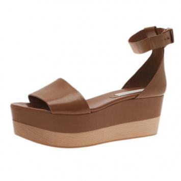Stella McCartney Brown Faux Leather Lindsey Ankle Strap Wedge Sandals Size 41