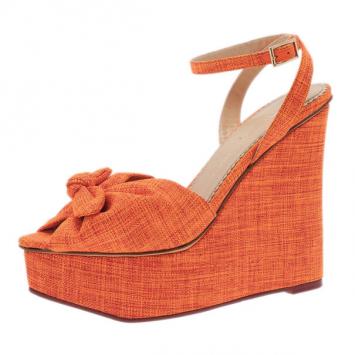 Charlotte Olympia Orange Canvas Miranda Wedge Sandals Size 40