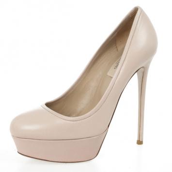 Valentino Nude Leather Platform Pumps Size 37