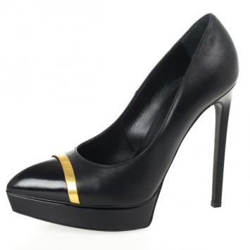 Saint Laurent Black Janis Trimmed Cap Toe Pumps Size 37