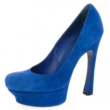 Yves Saint Laurent Blue Suede Palais Platform Pumps Size 37.5