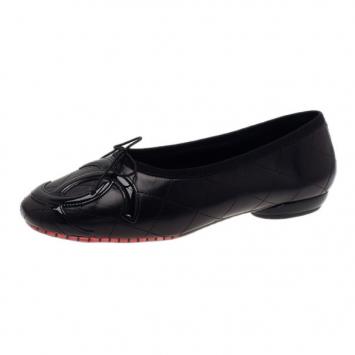 Chanel Black Leather CC Cambon Ballet Flats Size 38.5