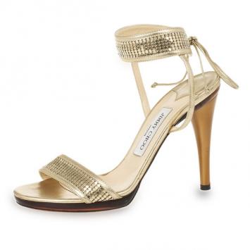 Jimmy Choo Gold Ankle Wrap Sandals Size 39