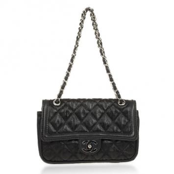 Chanel Black Quilted Textured Leather Classic Flap Bag