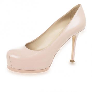 Saint Laurent Paris Pink Leather Tribtoo Platform Pumps Size 38