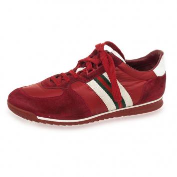 Gucci Maroon Suede &amp; Leather Web Detail Sneakers Size 37.5