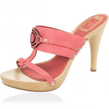 Christian Dior Pink Leather CD Wooden Mules Size 38