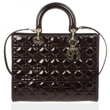 Christian Dior Brown Patent Large Lady Dior Bag