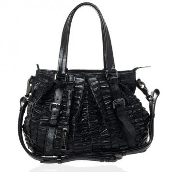 Burberry Black Patent Leather Cartridge Pleat Tote