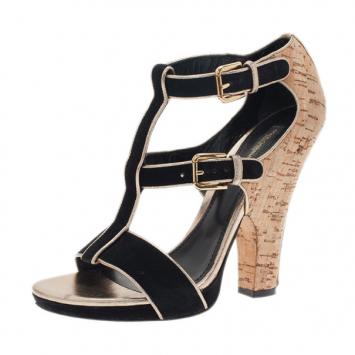 Dolce and Gabbana Black Suede and Cork Sandals Size 39