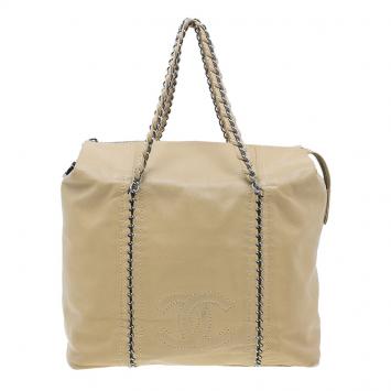 Chanel Beige Calfskin Leather Luxe Ligne Tote Bag