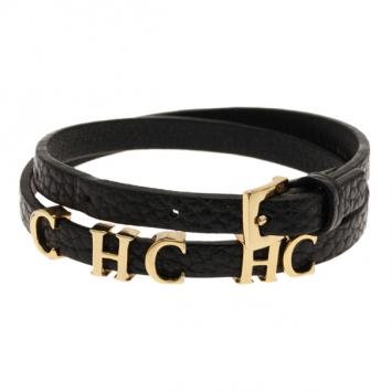 Carolina Herrera Double Wrapped Black Leather Bracelet 18CM