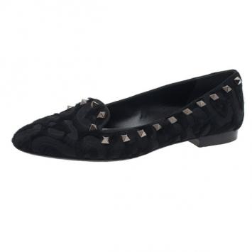 Valentino Black Pony Hair and Leather Rockstud Smoking Slippers Size 37.5