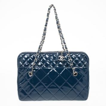 Chanel Vintage Large Blue Quilted Tote Bag 