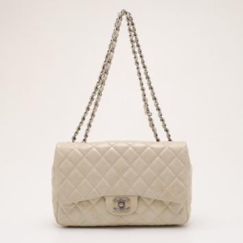 Chanel Beige Quilted ‘Crackled’ Leather Flap Bag