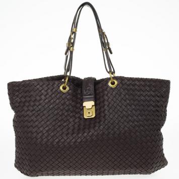Bottega Veneta Brown Leather Woven Leather Large Capri Tote 
