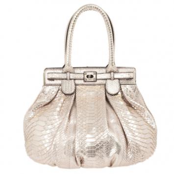 Zagliani Metallic Python Puffy Handbag