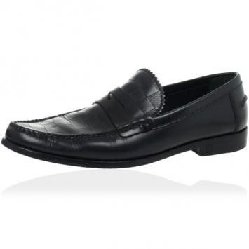Pre Owned Louis Vuitton Damier Embossed Black Leather Loafers Size 41