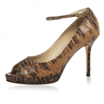 Jimmy Choo Snake Embossed Peep Toe Ankle Strap Pumps Size 38