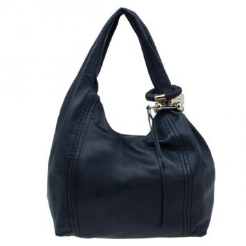 Jimmy Choo Blue Leather Medium Saba Hobo