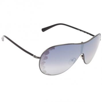 Valentino Dark Gunmetal V100s Flower Print Womens Shield Sunglasses